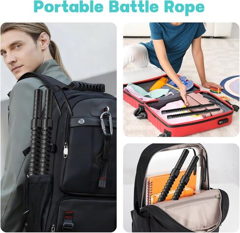 حبال معركة بدون حبال - حبال تمرين محمولة مرجحة لصالة الألعاب الرياضية المنزلية، تمرين القفز/الذراع اللاسلكي مع قفازات مضادة للانزلاق وملصق تدريب - HIIT، تمارين القلب والقوة/العضلات منخفضة التأثير (قطعتان) in Kuwait