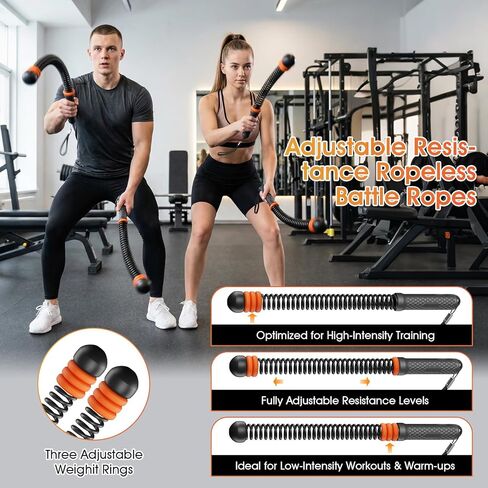 Ropeless Battle Ropes with 3 Adjustable Resistance Rings, Weighted Cordless Battle Rope for Home Gym, Portable Workout Equipment for HIIT, Cardio, Muscle Training & Fat Burning for Men Women (Black) in Saudi Arabia