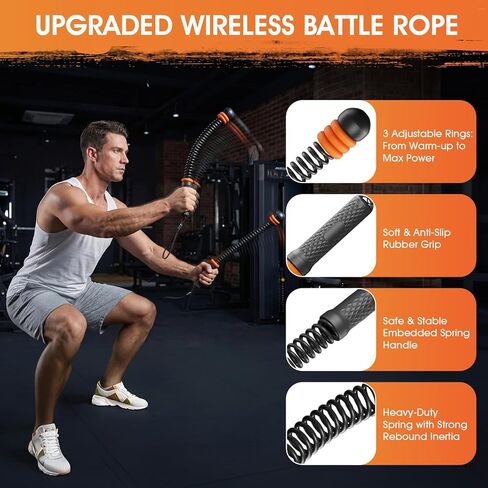 Ropeless Battle Ropes with 3 Adjustable Resistance Rings, Weighted Cordless Battle Rope for Home Gym, Portable Workout Equipment for HIIT, Cardio, Muscle Training & Fat Burning for Men Women (Black) in Saudi Arabia