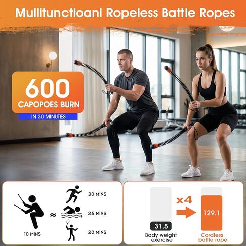 Ropeless Battle Ropes with 3 Adjustable Resistance Rings, Weighted Cordless Battle Rope for Home Gym, Portable Workout Equipment for HIIT, Cardio, Muscle Training & Fat Burning for Men Women (Black) in Saudi Arabia