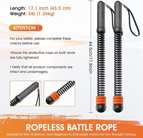 Ropeless Battle Ropes with 3 Adjustable Resistance Rings, Weighted Cordless Battle Rope for Home Gym, Portable Workout Equipment for HIIT, Cardio, Muscle Training & Fat Burning for Men Women (Black) in Saudi Arabia