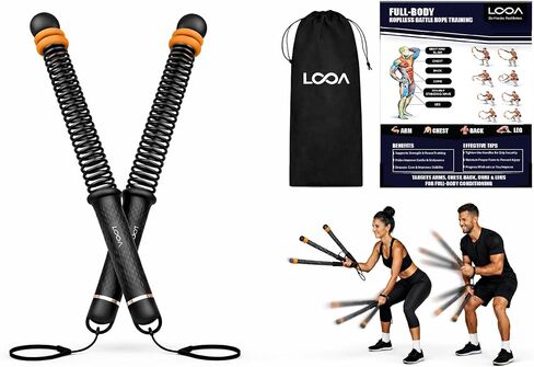 LOOA Weighted Ropeless Battle Ropes (2-Pack) – Portable Quiet Cardio Equipment for Home Gym, Low-Impact Full Body Workout, Ergonomic Non-Slip Handles, Carry Bag & Training Poster in Saudi Arabia