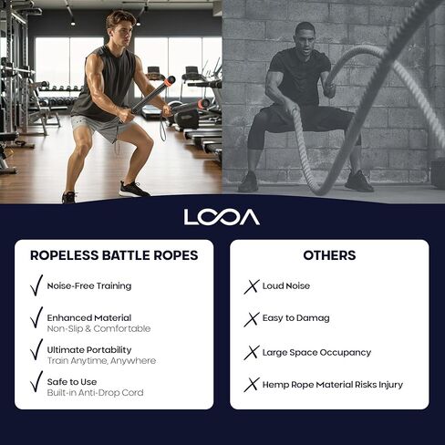 LOOA Weighted Ropeless Battle Ropes (2-Pack) – Portable Quiet Cardio Equipment for Home Gym, Low-Impact Full Body Workout, Ergonomic Non-Slip Handles, Carry Bag & Training Poster in Saudi Arabia