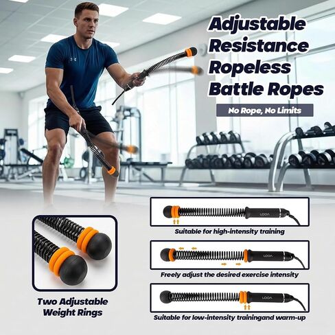 LOOA Weighted Ropeless Battle Ropes (2-Pack) – Portable Quiet Cardio Equipment for Home Gym, Low-Impact Full Body Workout, Ergonomic Non-Slip Handles, Carry Bag & Training Poster in Saudi Arabia