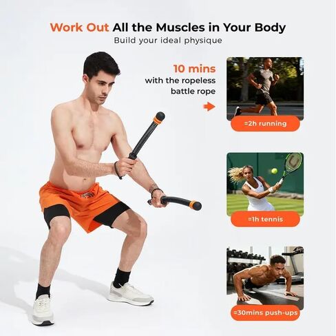 Ropeless Battle Ropes with Adjustable Weights, Cordless Heavy Battle Rope for Home Gym & Travel, Portable Weighted Exercise Equipment for HIIT, Cardio & Low Impact Workout(Black) in Saudi Arabia