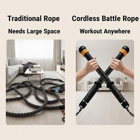 Ropeless Battle Ropes with Adjustable Weights, Cordless Heavy Battle Rope for Home Gym & Travel, Portable Weighted Exercise Equipment for HIIT, Cardio & Low Impact Workout(Black) in Saudi Arabia