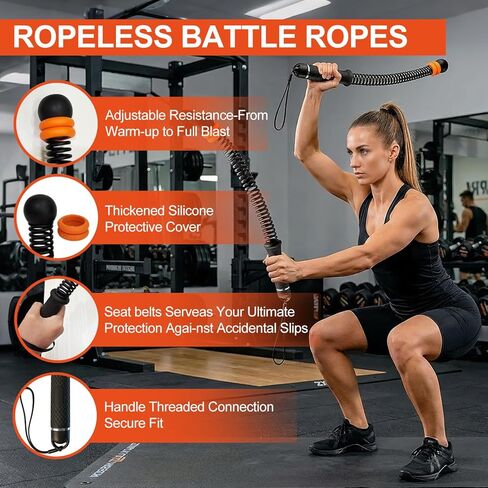 Ropeless Battle Ropes - Adjustable Weight Ropeless Battle Ropes for Home Gym, Portable Cordless Workout Fitness Equipment for Strength Building, HIIT and Low-Impact Aerobic Training for Men & Women in Saudi Arabia