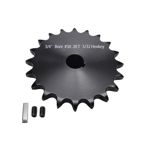 #50 Roller Chain Sprocket 20 Tooth 3/4" Bore (3/16" Keyway) Black Oxide with 2 Set Screws & Key Included for Conveyor Farm Equipment Packaging Industrial Heavy Duty Drive, Hardened Steel 50BS20-3/4 in Saudi Arabia