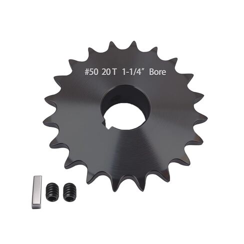 #50 Roller Chain Sprocket 20 Tooth 3/4" Bore (3/16" Keyway) Black Oxide with 2 Set Screws & Key Included for Conveyor Farm Equipment Packaging Industrial Heavy Duty Drive, Hardened Steel 50BS20-3/4 in Saudi Arabia