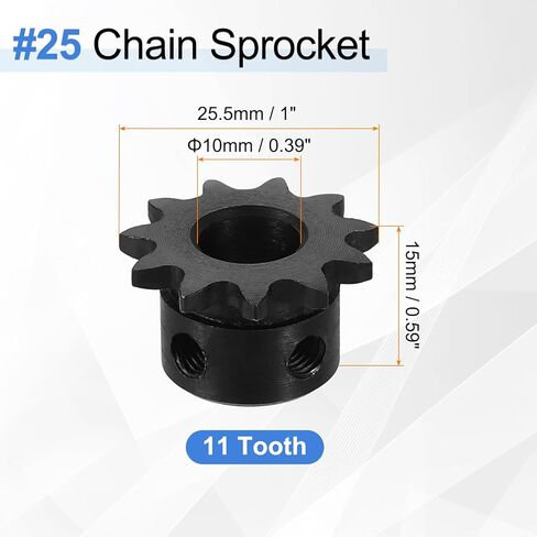 uxcell 2 Pcs #25 Chain Roller Sprocket 10mm Bore, 11 Tooth C45 Carbon Steel ANSI #25 Roller Sprocket Round Hole with Set Screws for ISO 04C Chain in Kuwait