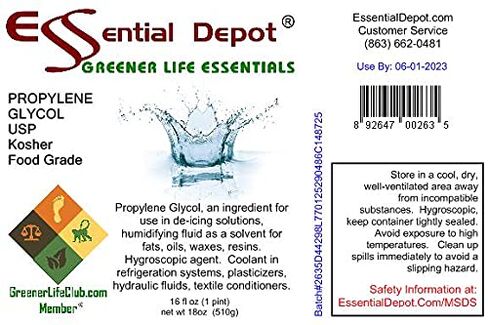 بروبيلين جلايكول - PG - 1 لتر (وزن صافي 18 أونصة) - USP - موافق للشريعة اليهودية - درجة الغذاء - حاوية HDPE محكمة الغلق وقابلة للإغلاق، آمنة للاستخدام في الميكروويف (إزالة ختم الرقائق المعدنية)، آمنة للاستخدام في الفريزر in Kuwait