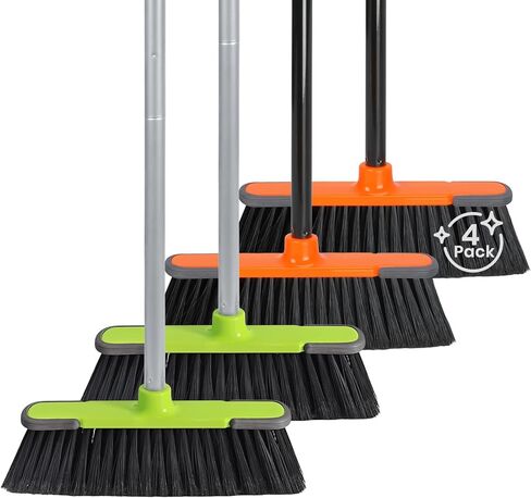 Angle Broom for Floors 55" Soft Bristle Brooms for Sweeping Indoor/Outdoor to Clean Kitchen, Lobby, Office, Hardwood, Tile, Concrete, Patio, Deck-Yellow in Kuwait