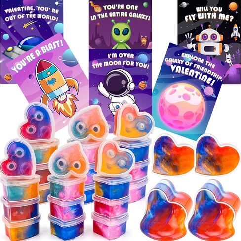 30 حزمة عيد الحب هدايا للأطفال Galaxy Slime Valentines مع بطاقات عيد الحب لصالح حفلات عيد الحب بطاقات Valentines للأطفال الفصول الدراسية الأولاد للمدرسة in Kuwait