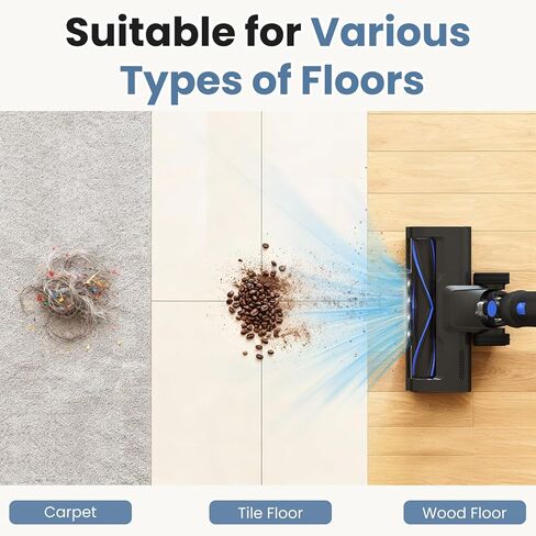 مكنسة كهربائية لاسلكية من نيوبوليج، مكنسة كهربائية خفيفة الوزن للمنزل مزودة بمصابيح مضادة للتشابك وأضواء LED، منظفات لاسلكية قوية قابلة لإعادة الشحن للأرضيات الصلبة والسجاد وشعر الحيوانات الأليفة in Kuwait
