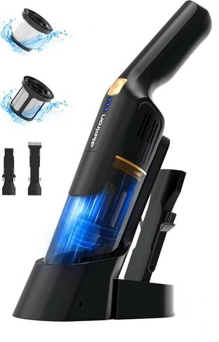 مكنسة أسبيرون المحمولة اللاسلكية، مكنسة سيارة قوية بقوة 24 كيلو باسكال، سرعتان، طريقتان للشحن، شاحن لاسلكي، مقبض مريح، مكنسة كهربائية محمولة قابلة لإعادة الشحن للسيارة والمنزل، أسود فضي in Kuwait