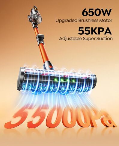 مكنسة كهربائية لاسلكية، 650 واط/55 كيلو باسكال/70 دقيقة، مكانس كهربائية للمنزل مع عصا قابلة للطي 180 درجة وخرطوم 3.3 قدم، وضع تلقائي لشاشة تعمل باللمس، شحن على الحائط، عطر، مكنسة كهربائية لشعر الأرض/السجاد/الحيوانات الأليفة in Kuwait