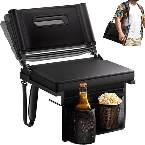 مقاعد الاستاد مع دعم خلفي للمبيض، مقعد وسادة سميك قابل للحمل بخمسة زوايا وارتفاع قابل للتعديل مع حقيبة تخزين حامل أكواب، يتضمن حزام الكتف، يستخدم للأحداث الرياضية والحفلات الموسيقية in Kuwait