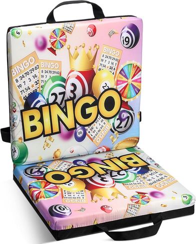 Thyle Bingo Jackpot Pattern Seat Cushion Extra Thick 4" Double Seat Cushion with Strap & Handles Comfortable Folding Chair Pillow for Bingo Nights in Saudi Arabia