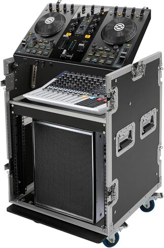 14U Mobile PA DJ Rack Road Case، رف شبكة وستيريو مع قمم خلاط DJ، خزانة معدات استوديو عالية التحمل بطبقتين مع 4 عجلات، حامل تخزين خلاط مكبر للصوت للصوت الحي، KTV، المسرح المنزلي in Kuwait
