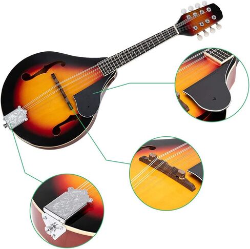 Mandolin Instrument A Style, Mahogany Acoustic Electric Mandolin 8 String, Glossy Brown Finish Mandolin Instrument for Beginners and Adults (Sunset) in Saudi Arabia