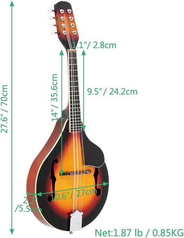 Mandolin Instrument A Style, Mahogany Acoustic Electric Mandolin 8 String, Glossy Brown Finish Mandolin Instrument for Beginners and Adults (Sunset) in Saudi Arabia
