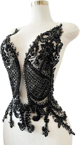 Handmade Rhinestone Applique Sewing Beads Stones Trim Patches for Skirt Accessories 15X22.4inches (Champagne) in Kuwait