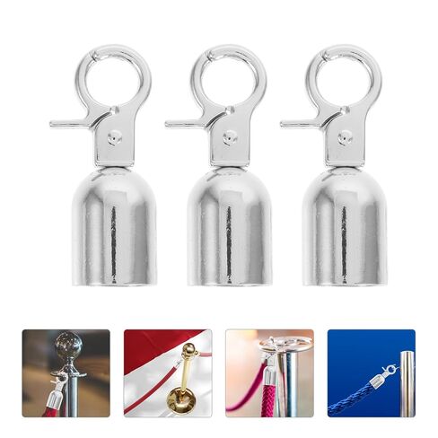 6pcs Large Silver Metal Fence Hooks with 15.5mm Inner Diameter and Screws, Rope End Cap Connectors for Outdoor Stanchion Railings, Queue Barrier Rope End Stops for Secure Fencing in Saudi Arabia