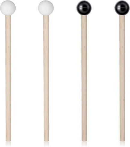 4Pcs Xylophone Mallets, Glockenspiel Mallet, 5.7in Wooden Rubber Percussion Mallets, Drumsticks, Percussion Sticks, Tongue Drum Mallet, Black & White in Saudi Arabia