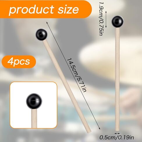 4Pcs Xylophone Mallets, Glockenspiel Mallet, 5.7in Wooden Rubber Percussion Mallets, Drumsticks, Percussion Sticks, Tongue Drum Mallet, Black & White in Saudi Arabia