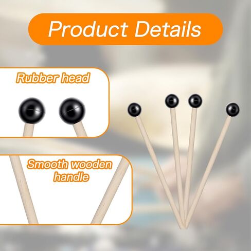 4Pcs Xylophone Mallets, Glockenspiel Mallet, 5.7in Wooden Rubber Percussion Mallets, Drumsticks, Percussion Sticks, Tongue Drum Mallet, Black & White in Saudi Arabia