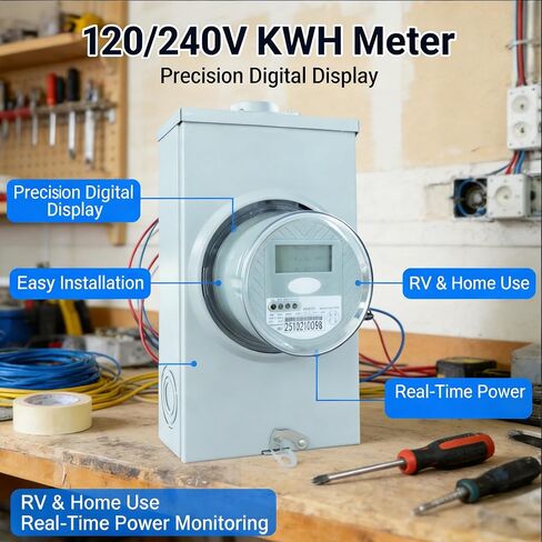 120V Electric Meter, 2-Wire KWH Meter, CL200 4-Jaw Digital Electricity Usage Monitor with LCD Display, ANSI C12.1 Compliant for Home and RV Power Consumption in Kuwait