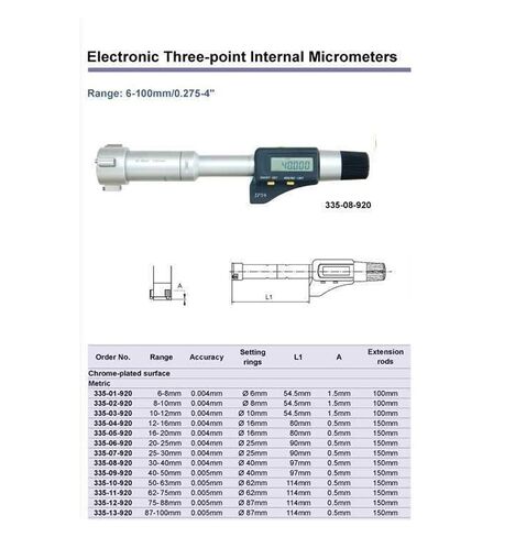 Electronic Three Point Internal Micrometers 8-10mm.0.35-0.425inch.335-02-920 Inside Micrometer in Kuwait