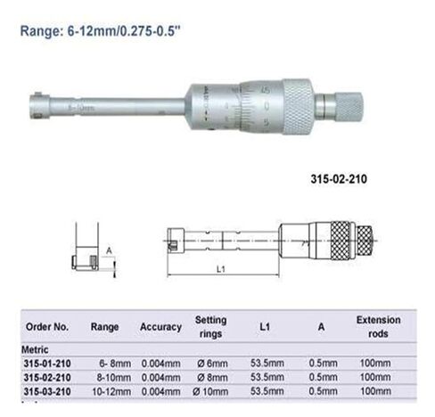 ميكرومتر داخلي ثلاثي النقاط 8-10 مم.0.35-0.425 بوصة.315-02-210 in Kuwait