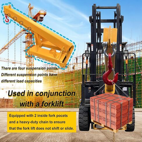 Forklift Jib Boom Forklift Mobile Crane, 3T / 6600LB Telescopic Crane Attachment with Hook, Adjustable 63"-98" Mobile Lifting Hoist Towing Handling for Warehouse & Construction Material in Saudi Arabia