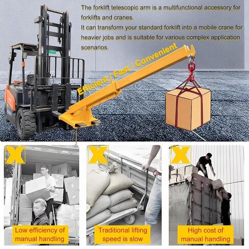 Forklift Jib Boom Forklift Mobile Crane, 3T / 6600LB Telescopic Crane Attachment with Hook, Adjustable 63"-98" Mobile Lifting Hoist Towing Handling for Warehouse & Construction Material in Saudi Arabia