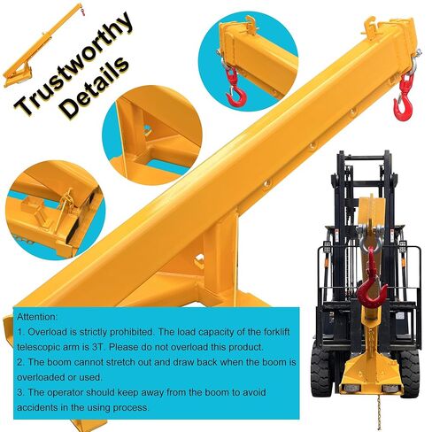 Forklift Jib Boom Forklift Mobile Crane, 3T / 6600LB Telescopic Crane Attachment with Hook, Adjustable 63"-98" Mobile Lifting Hoist Towing Handling for Warehouse & Construction Material in Saudi Arabia