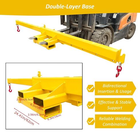 4400LB Forklift Jib Boom Crane Attachment – Bidirectional Telescopic Carbon Steel Hoist, 12.1ft Adjustable Lifting Arm, 6.3"x2.56" Pocket Size, for Warehouse Farm in Kuwait