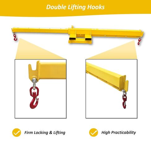 4400LB Forklift Jib Boom Crane Attachment – Bidirectional Telescopic Carbon Steel Hoist, 12.1ft Adjustable Lifting Arm, 6.3"x2.56" Pocket Size, for Warehouse Farm in Kuwait