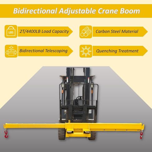 4400LB Forklift Jib Boom Crane Attachment – Bidirectional Telescopic Carbon Steel Hoist, 12.1ft Adjustable Lifting Arm, 6.3"x2.56" Pocket Size, for Warehouse Farm in Kuwait