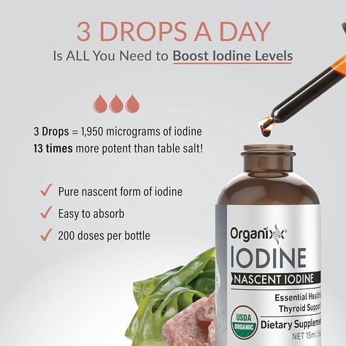 مكمل اليود أورجانيكس، قطرات سائلة عضوية ناشئة، مركز اليود النقي للرجال والنساء، خالي من الغلوتين، نباتي، غير معدل وراثيًا، صناعة أمريكية، 15 مل، 60 وجبة in Kuwait