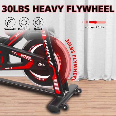 Indoor Exercise Bike with Adjustable Seat and Handlebars, 330 LBS Capacity, LCD Display, Tablet Holder, Belt Drive System, Black and Red in Saudi Arabia