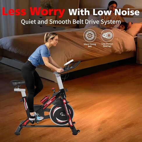 Indoor Exercise Bike with Adjustable Seat and Handlebars, 330 LBS Capacity, LCD Display, Tablet Holder, Belt Drive System, Black and Red in Saudi Arabia