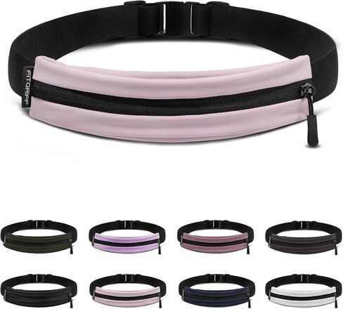 حزام الجري Fitgriff® V2 للرجال والنساء - حزمة فاني نحيفة، حامل هاتف للركض، (يناسب جميع الهواتف المحمولة) - حزام المال، حقيبة خصر للعدائين (أسود، مقاس واحد (الخصر 24.4 - 43.3 بوصة)) in Kuwait