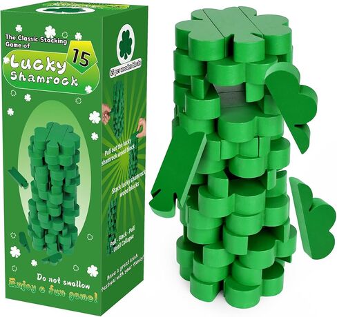 لعبة Wooden Blocks Game ، Game Tower Tower Towing Tower Game ، St. Patrick's Day Lucky Shamrock Blocks Game Green Shamrock Wood Blocks Game for Family Gathering Party (الأيرلندي) in Kuwait