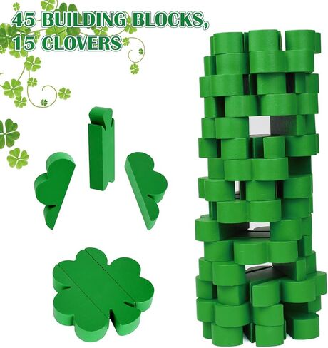 لعبة Wooden Blocks Game ، Game Tower Tower Towing Tower Game ، St. Patrick's Day Lucky Shamrock Blocks Game Green Shamrock Wood Blocks Game for Family Gathering Party (الأيرلندي) in Kuwait