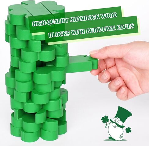 لعبة Wooden Blocks Game ، Game Tower Tower Towing Tower Game ، St. Patrick's Day Lucky Shamrock Blocks Game Green Shamrock Wood Blocks Game for Family Gathering Party (الأيرلندي) in Kuwait