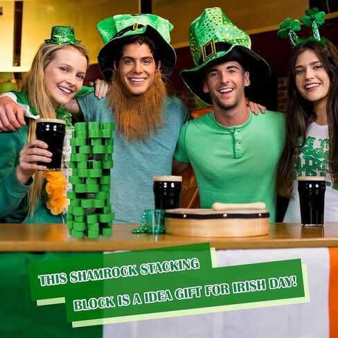 لعبة Wooden Blocks Game ، Game Tower Tower Towing Tower Game ، St. Patrick's Day Lucky Shamrock Blocks Game Green Shamrock Wood Blocks Game for Family Gathering Party (الأيرلندي) in Kuwait