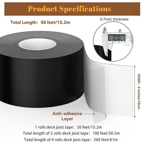Joist Tape for Decking 2'' X 50'- 6 Rolls, Waterproof Butyl Deck Tapes 2 Inch, Weather Resistance, Anti-Corrosion, Self-Adhesive Flashing Decking Tape for Wood Joists Decks Beams Roof in Saudi Arabia