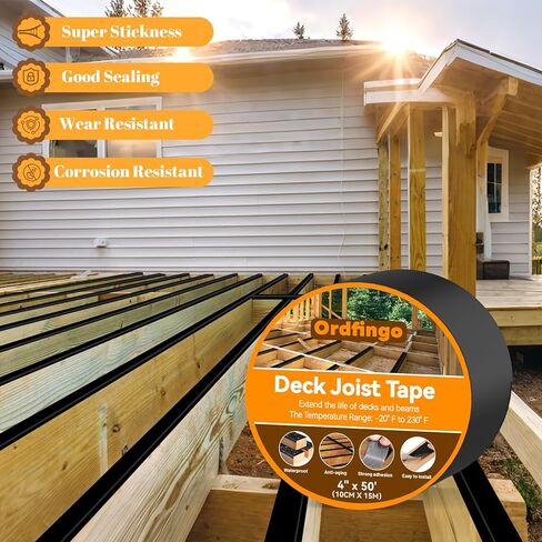 Joist Tape for Decking 2'' X 50'- 6 Rolls, Waterproof Butyl Deck Tapes 2 Inch, Weather Resistance, Anti-Corrosion, Self-Adhesive Flashing Decking Tape for Wood Joists Decks Beams Roof in Saudi Arabia