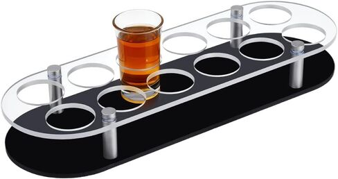 Peacoblue 25 Shot Glass Holder Tray with Heavy Base-Black, Clear Bar Circular Acrylic Cups Tray Holder Organizer with Central Bottle Slot Display Case for Parties, Clubs & Home Bars in Saudi Arabia